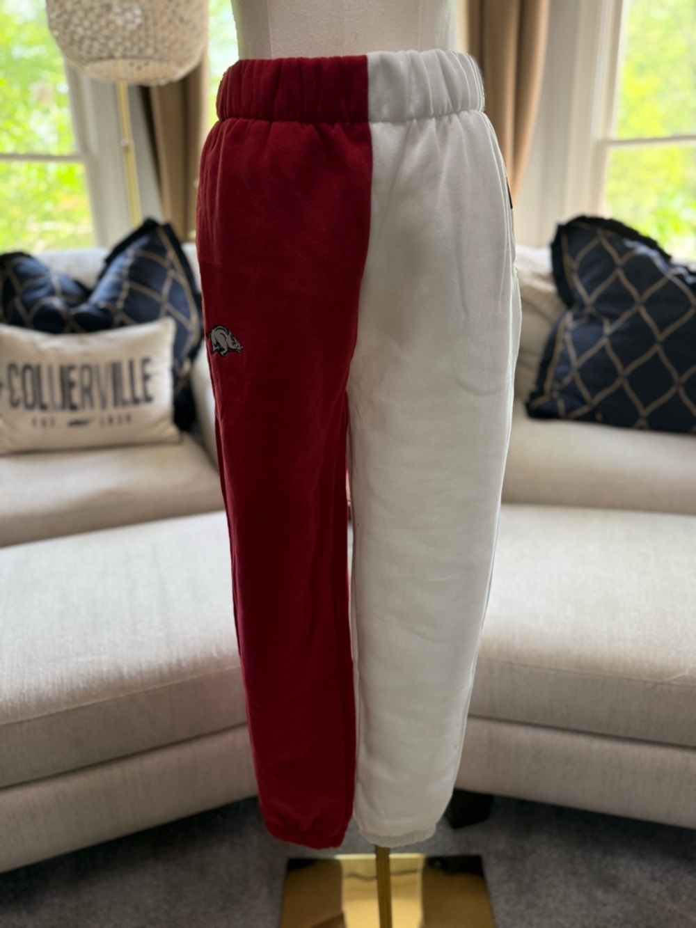 Hype and Vice “Arkansas” Two-Tone Red & White Split-Panel Joggers